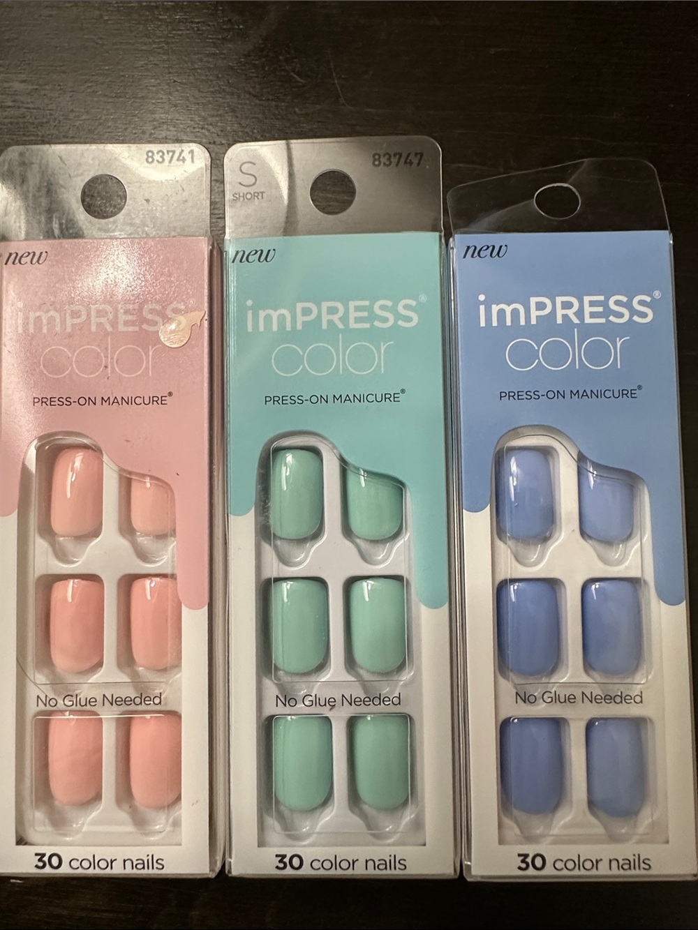 imPRESS Color Press-On Nails in Peach, Mint & Periwinkle Blue
